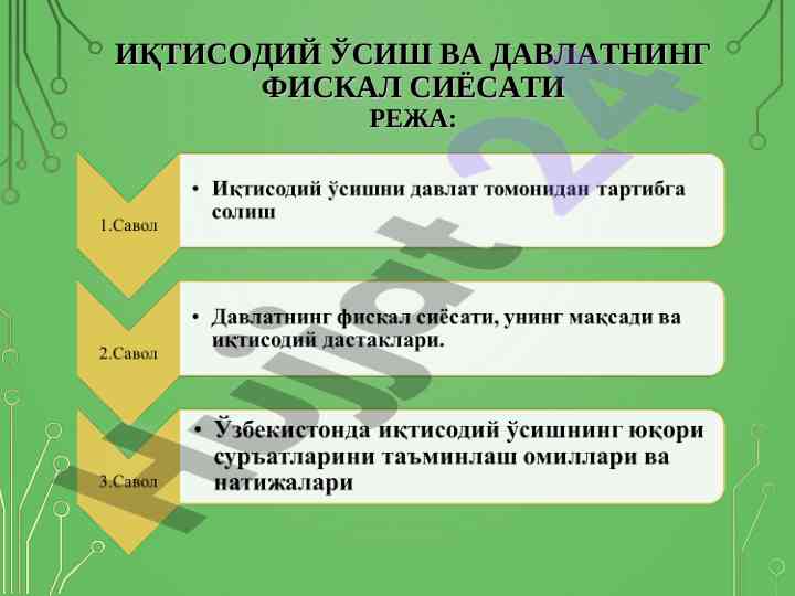 Иқтисодий ўсиш ва давлатнинг фискал сиёсати режаси