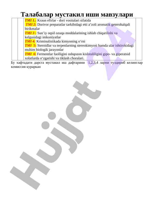 Talabalar mustaqil ishlari mavzulari haqida