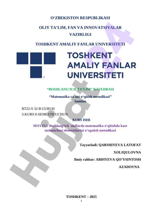 Kasr tushunchasini o‘rgatish metodikasi