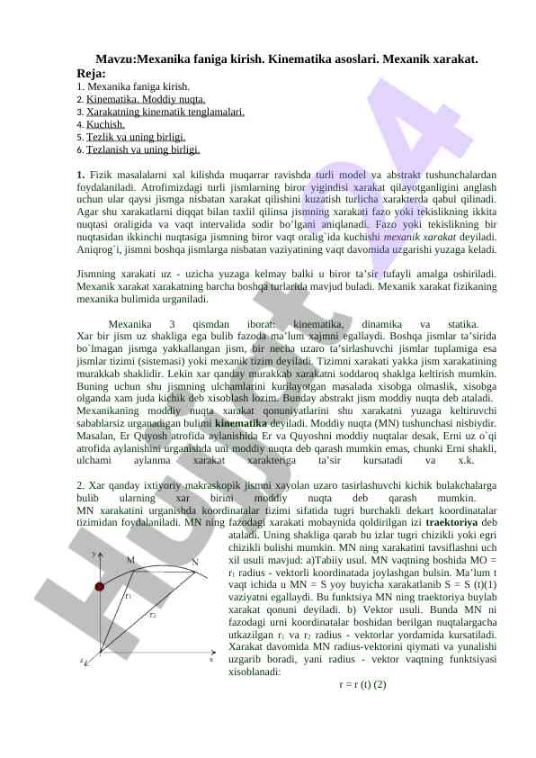Mexanika faniga kirish kinematika asoslari