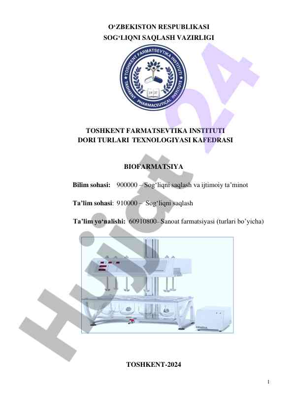 Biofarmatsiya fanining o‘quv usuliy majmuasi