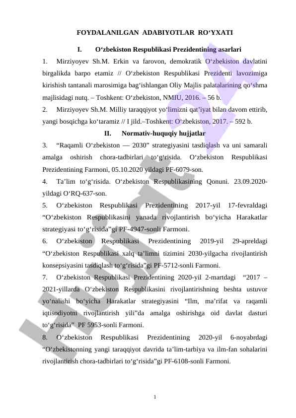 Foydalanilgan adabiyotlar ro‘yxati