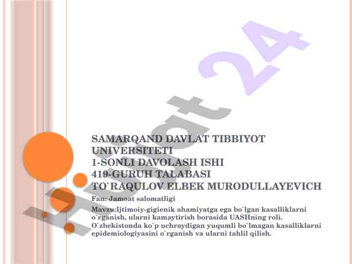 Ijtimoiy-gigienik ahamiyatga ega bo'lgan kasalliklar
