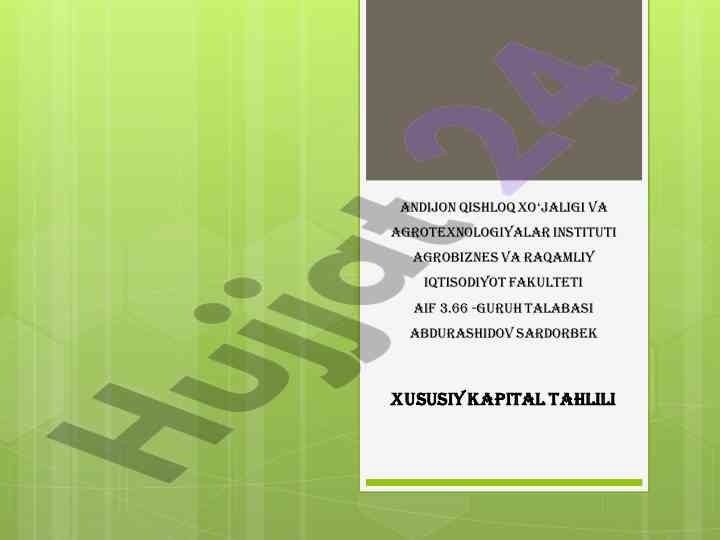 Xususiy kapital tahlili va audit rejalari