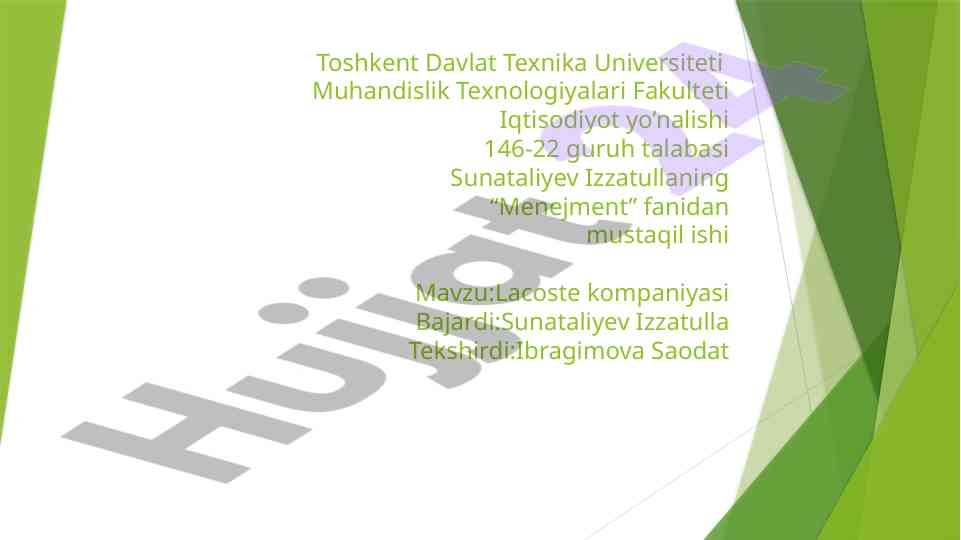 Lacoste kompaniyasining tarixi va faoliyati