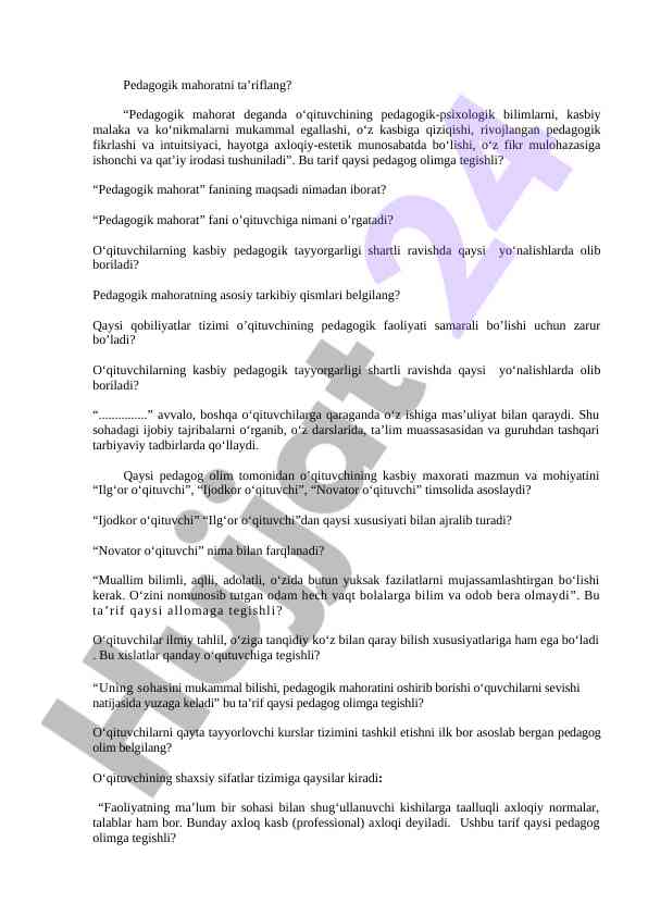 Pedagogik mahorat va o'qituvchining rolini tahlil