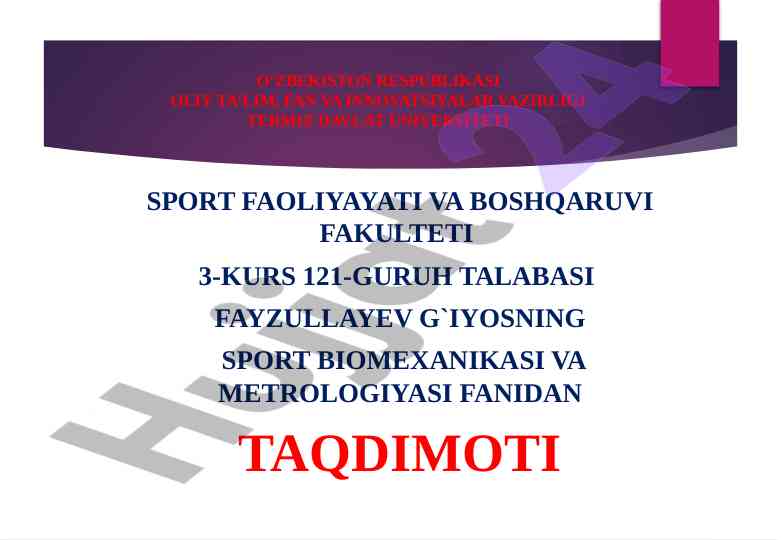 Sport biomexanikasi fani objekti va vazifalari