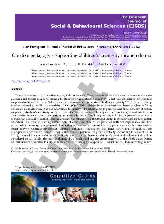 Creative pedagogy and children’s creativity development