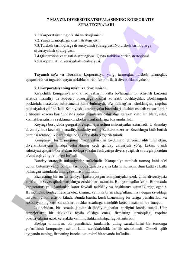 Diversifikatsiyalashning korporativ strategiyalari