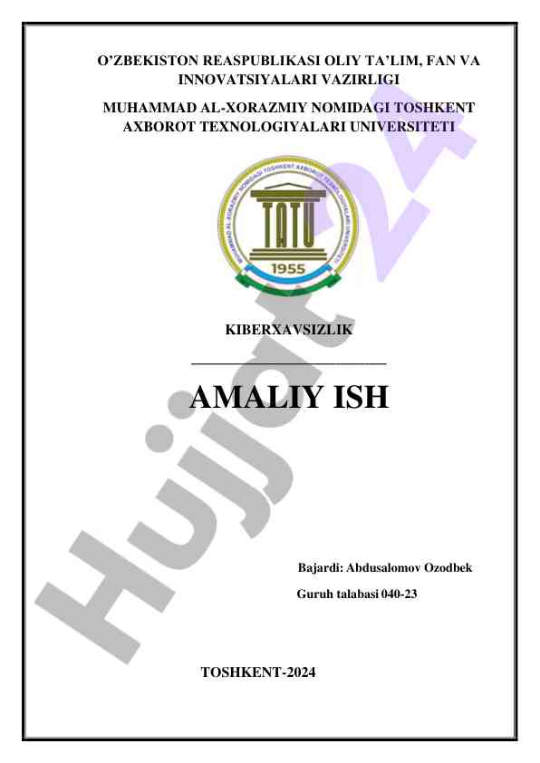 Kiberxavfsizlik amaliy ishlarida shifrlash algoritmlari