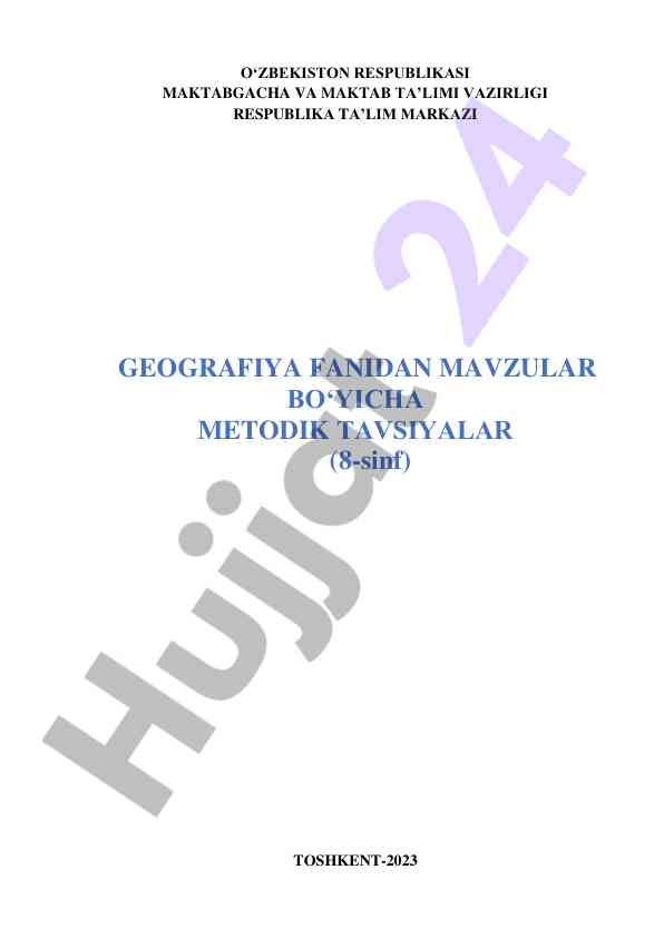 Geografiya fanidan metodik tavsiyalar 8-sinf uchun