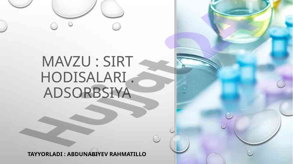 Sirt hodisalari va adsorbsiya mavzusi