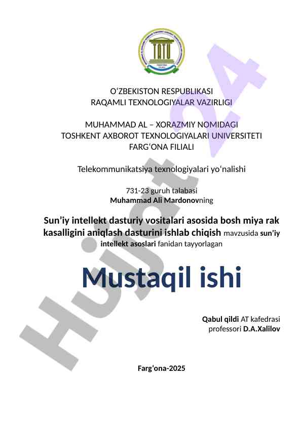 Sun'iy intellekt dasturi bilan bosh miya rak aniqlash