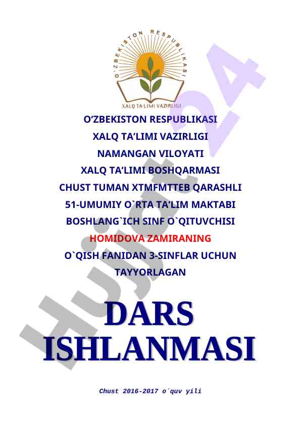 O‘qituvchi uchun dars ishlanmasi: bog‘im mavzusi