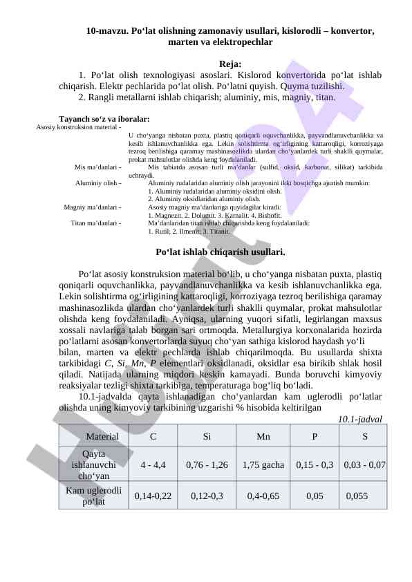 Po‘lat olishning zamonaviy usullari va texnologiyalari