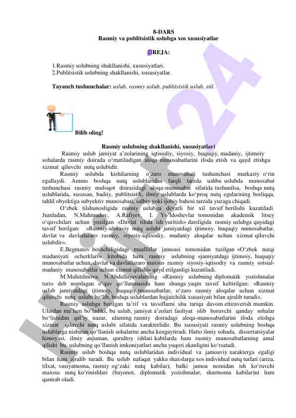 Rasmiy va publitsistik uslubga xos xususiyatlar