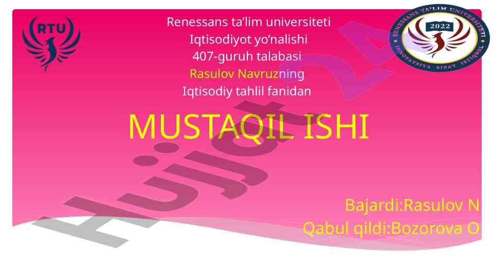 Iqtisodiy tahlil fanidan mustaqil ishning tahlili