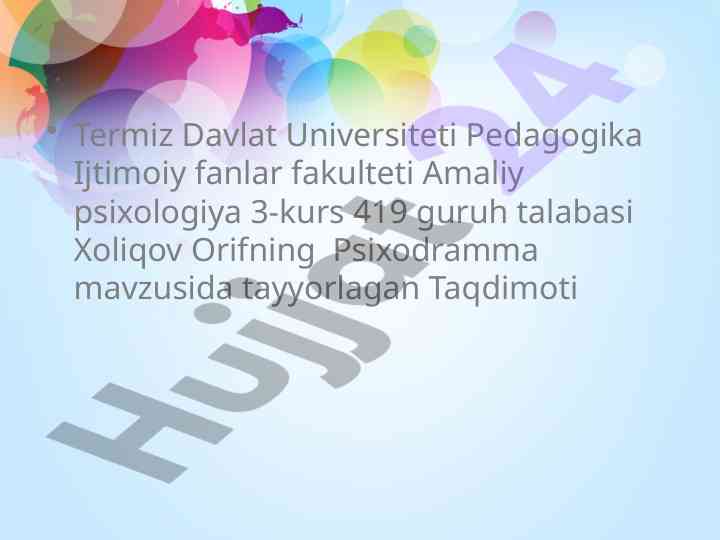 Psixodramma mavzusida taqdimot