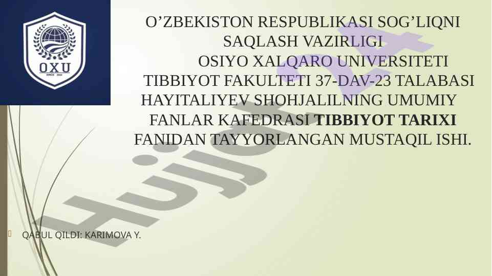 Ar-roziy va uning tibbiyot ilmiga qo’shgan hissasi