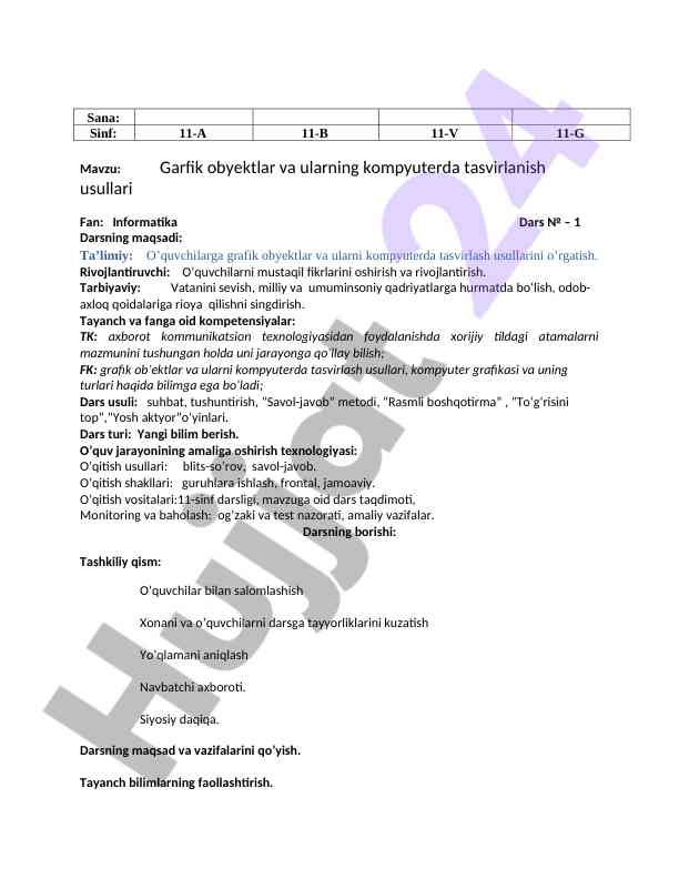 Grafik obyektlar va ularning kompyuterda tasvirlanish