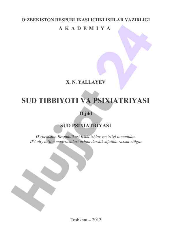 Sud tibbiyoti va psixiatriyasi darsligi ii jild