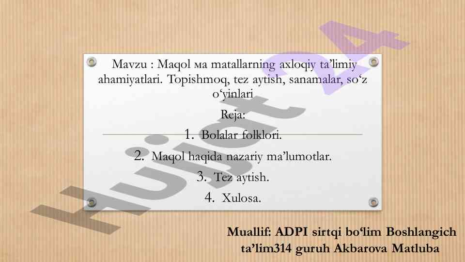 Maqol va matallarning axloqiy ahmiyati