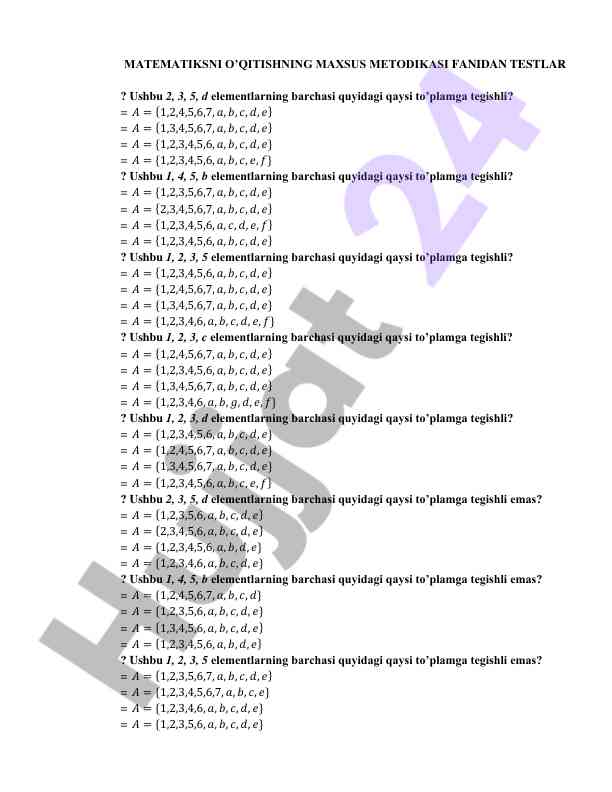 Matematiksni o‘qitish usullari bo‘yicha testlar