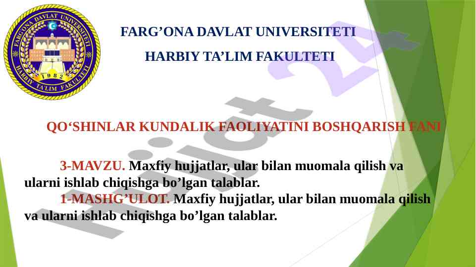 Maxfiy hujjatlar bilan ishlash tartiblari