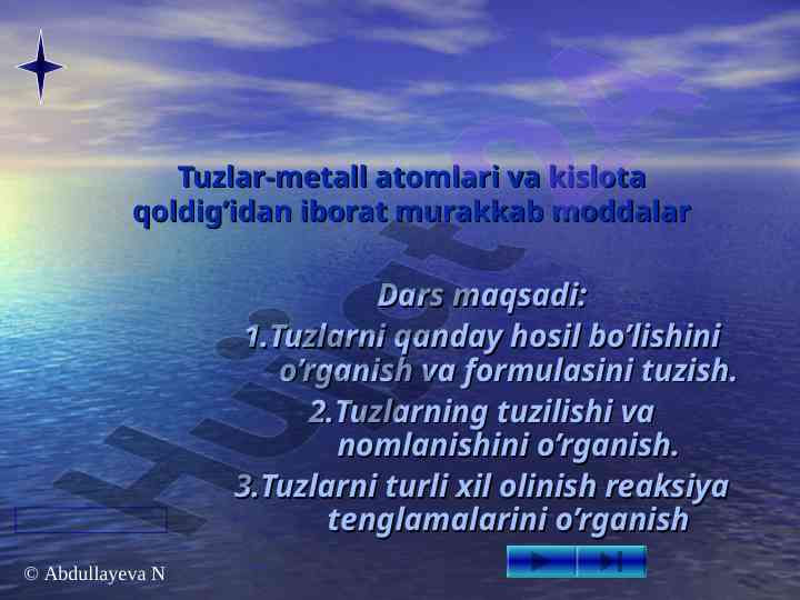 Tuzlar va kislota qoldiq moddalari o‘rganilishi