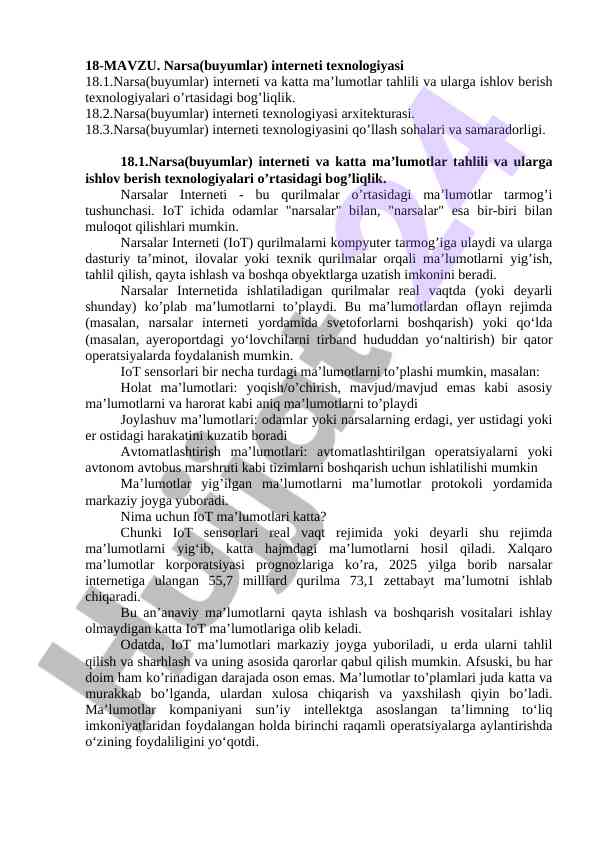 Narsa(buyumlar) interneti texnologiyasi va tahlili