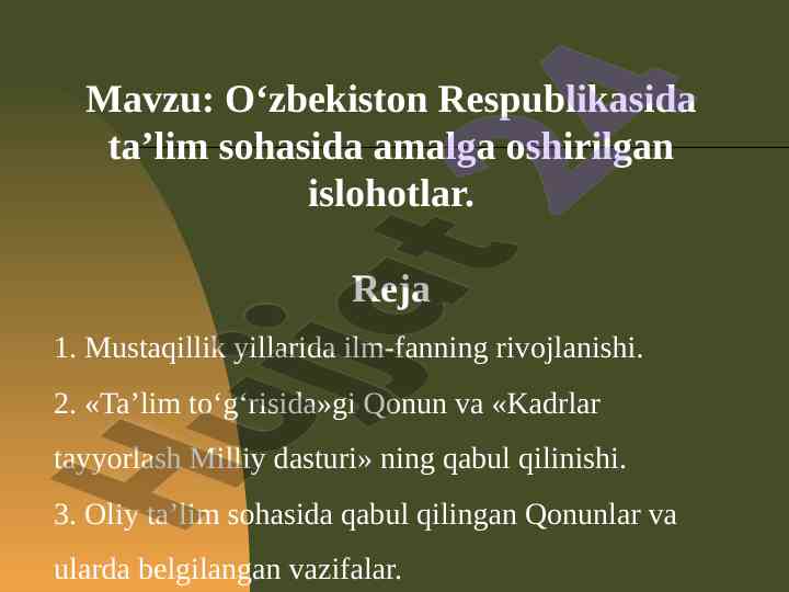 O‘zbekiston ta’lim rejalarida amalga oshirilgan islohotlar