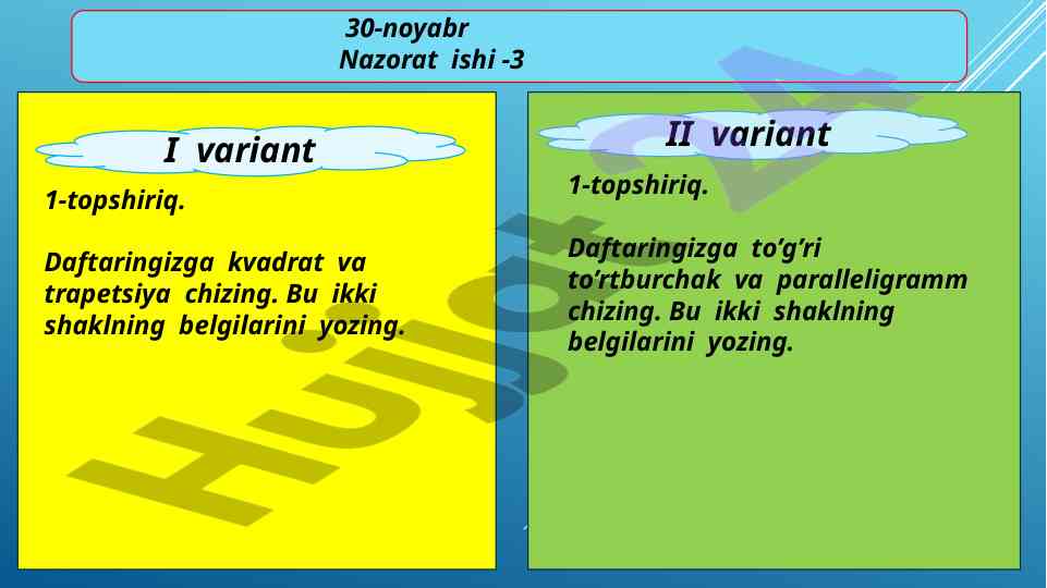 Geometriya nazorat ishlari bo'yicha topshiriqlar