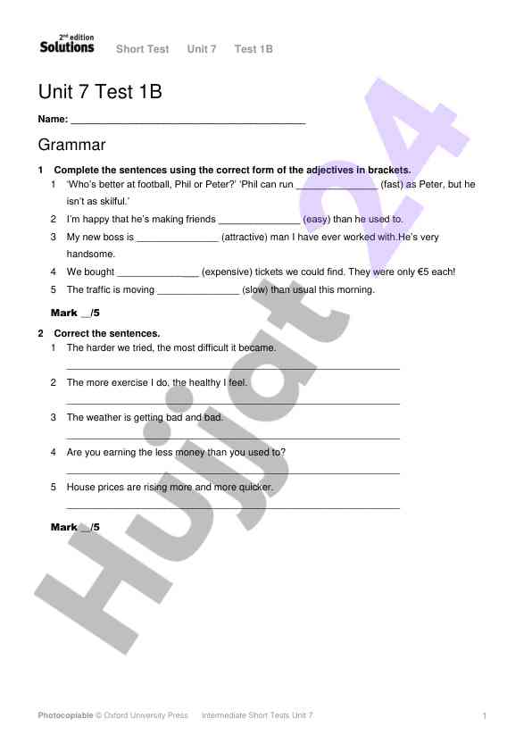 Unit 7 test 1b grammar exercise