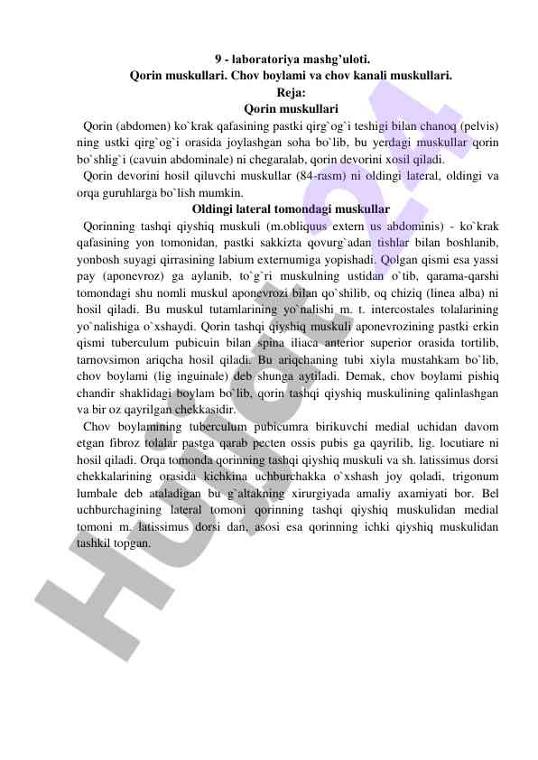 Qorin muskullari va chov boylami mashg‘uloti
