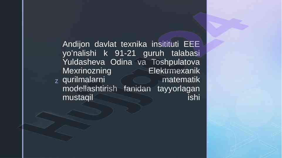 Matematik modellash elektrmexanik qurilmalar