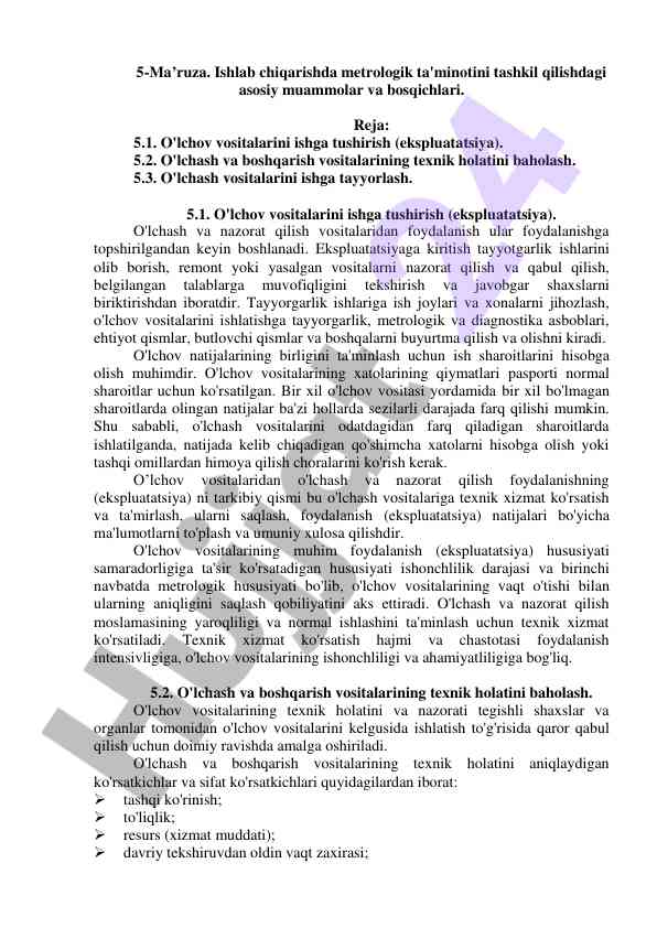 Metrologik ta'minotning muammolari va bosqichlari