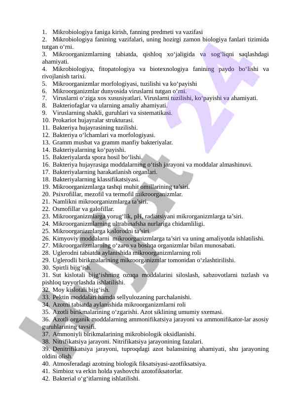 Mikrobiologiya fanining asosiy boshliqlari