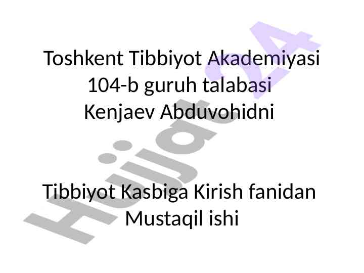 Parhez tushunchasi va usullari bo'yicha mustaqil ish