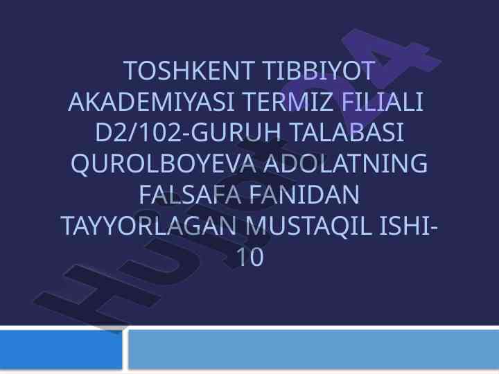 Sog'liq oliy qadriyat va sog'lom turmush tarzi