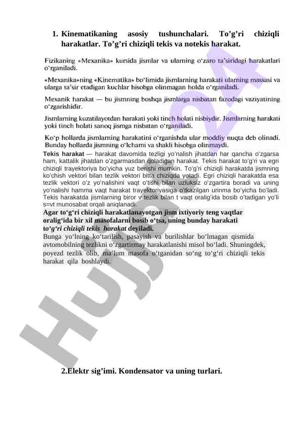 Kinematika asosiy tushunchalari va harakatlar