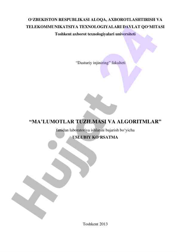 Laboratoriya ishlari uslubiy ko'rsatma ma'lumotlar