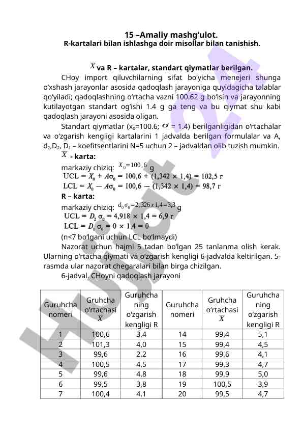 R-kartalar bilan ishlash jarayoni misollari