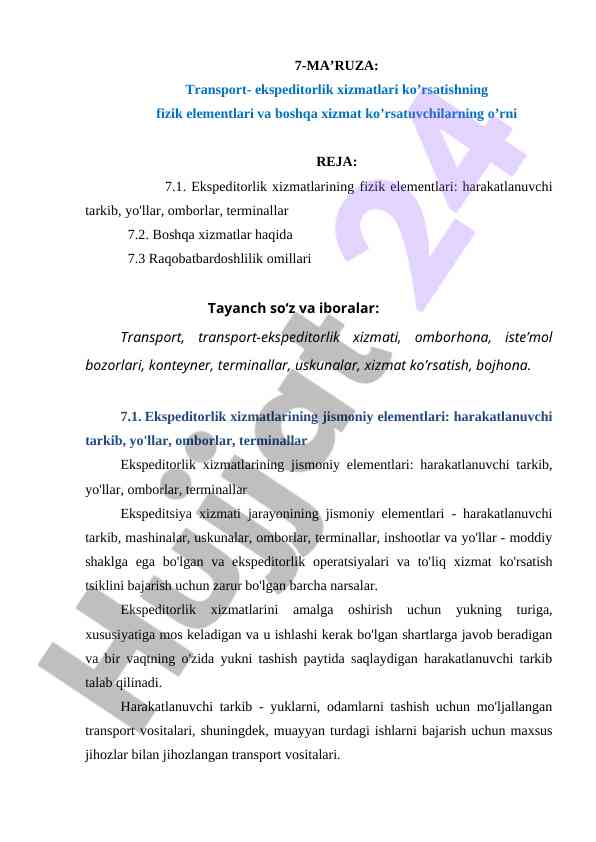 Transport ekspeditorlik xizmatlarining fizik elementlari