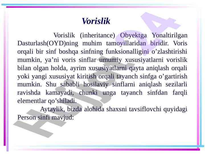 Vorislik va obyektga yonaltirilgan dasturlash
