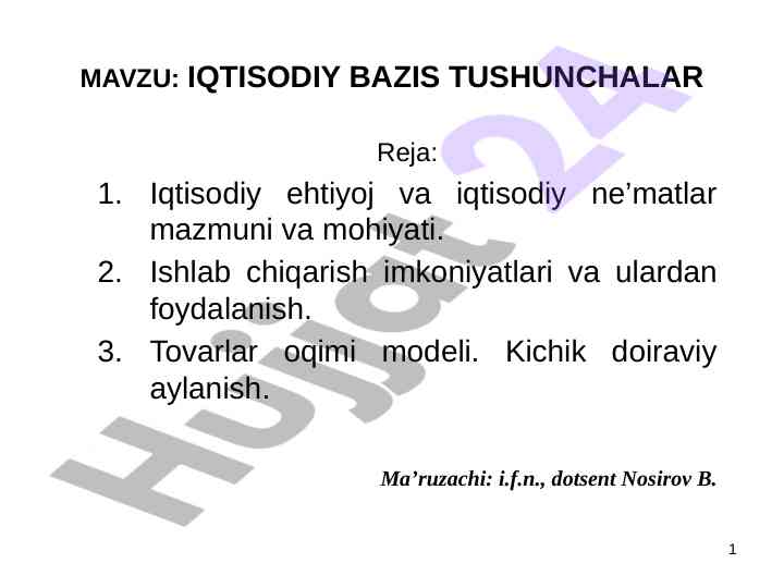 Iqtisodiy bazis tushunchalar va ularning ahamiyati