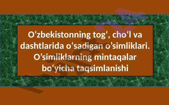 Oʻzbekistonning oʻsimliklari: togʻ, choʻl va dashtlar