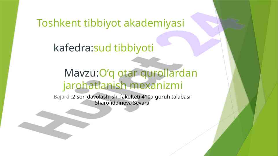 O’q otar qurollardan jarohatlanish mexanizmi