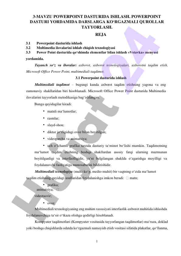 Powerpoint dasturida multimedia taqdimoti tayyorlash