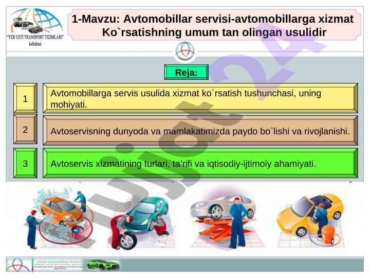 Avtomobillar servisi va xizmat ko'rsatish tushunchalari