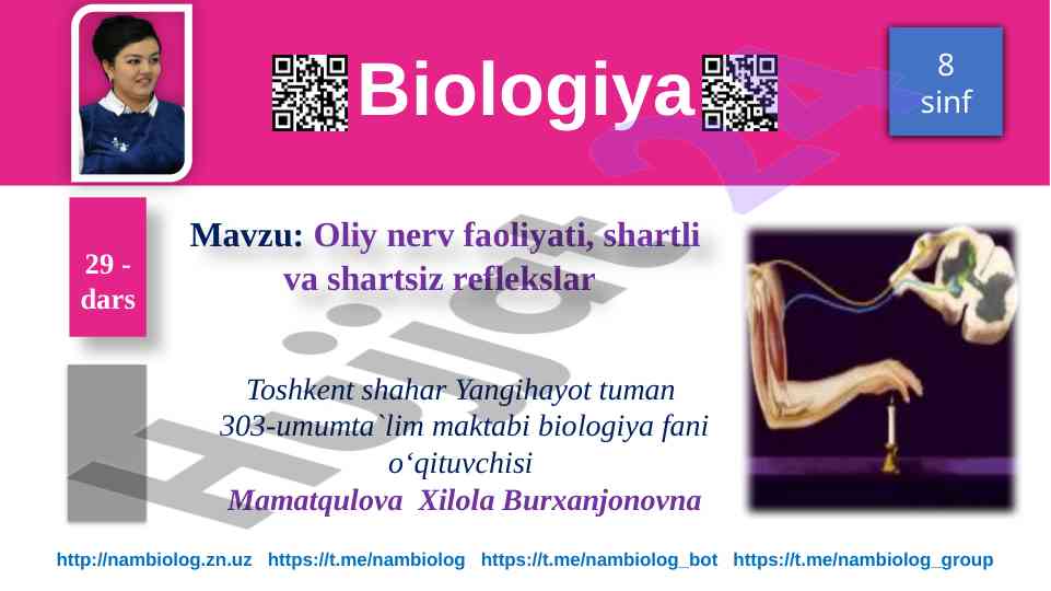 Oliy nerv faoliyati shartli va shartsiz reflekslar